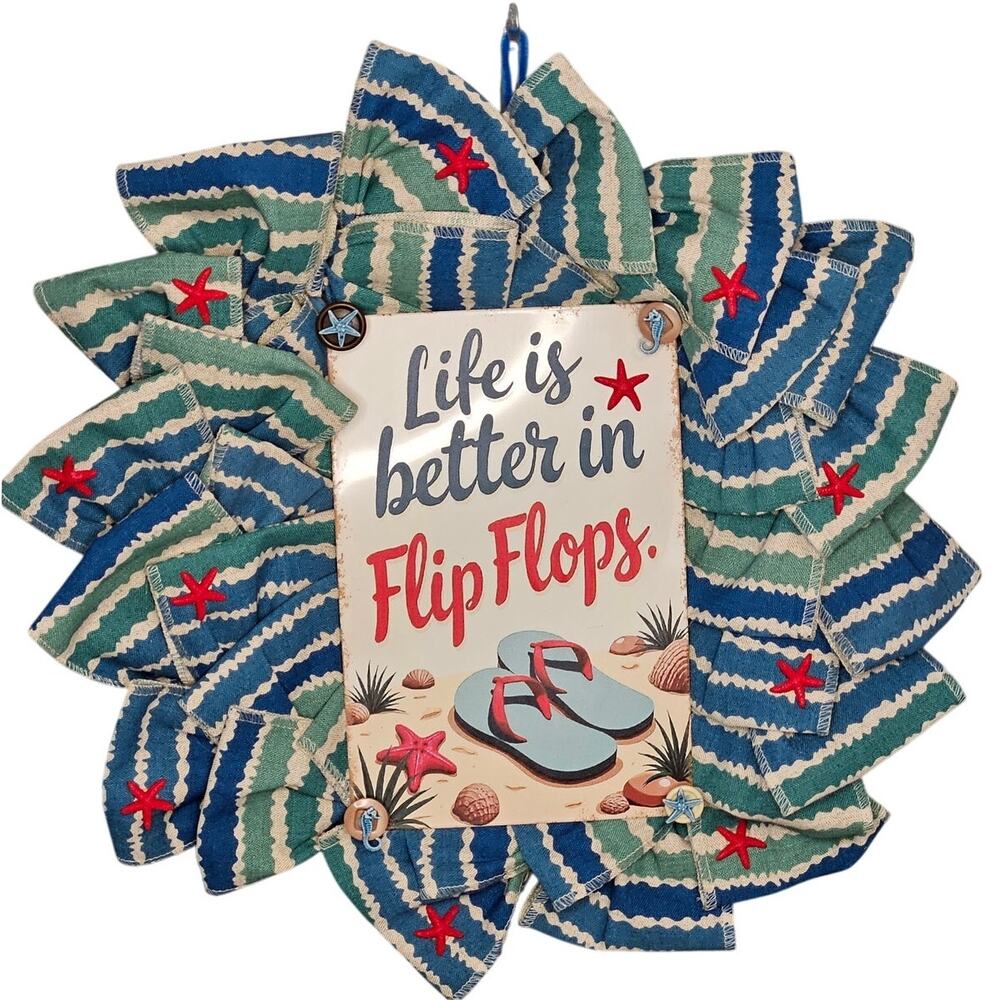 Handmade Wreath Life is better in flip flops Beach Summer Florida Door Decor
